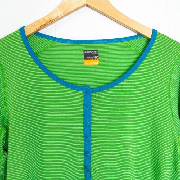 Icebreaker Merino Bodyfit 200 Oasis LS Henley Stripe Top, Large - Picture 3 of 13